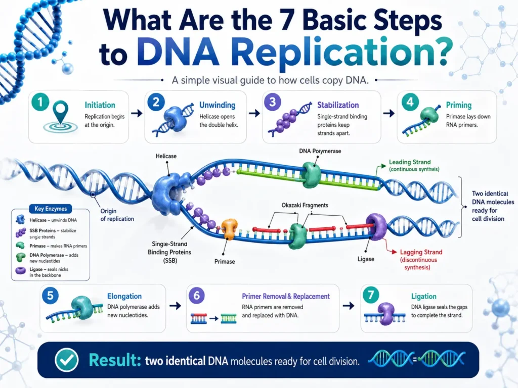 7 Basic Steps to DNA Replication diagram
